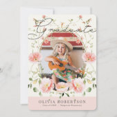 Roze Poppy Waterverf Floral Meisje Foto Afstuderen Kaart (Voorkant)