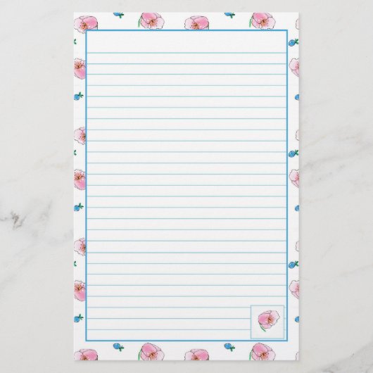 Roze Poppy Waterverf Flowers Lined Briefpapier (Voorkant)