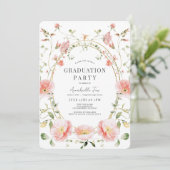 Roze Poppy Wildflower Waterverf Afstuderen Kaart (Staand voorkant)