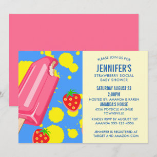 Roze Popsicle Aardbei Social Baby Shower Kaart