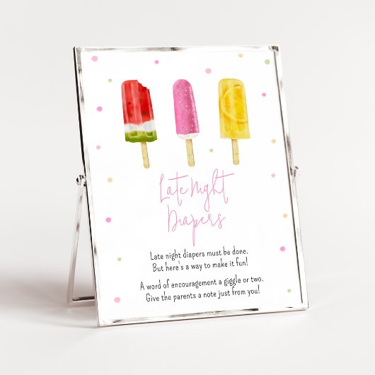Roze Popsicle Baby shower Late Night Luiers Poster