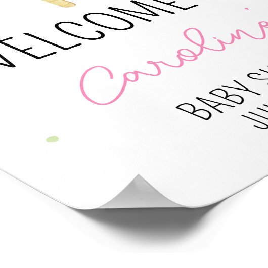Roze Popsicle Baby shower Welkom Poster (Hoek)