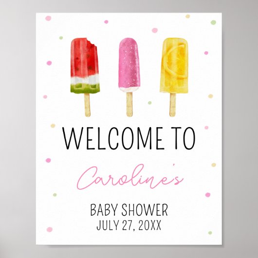 Roze Popsicle Baby shower Welkom Poster (Voorkant)