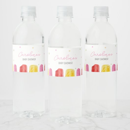 Roze Popsicle Baby shower Welkomstbord Waterfles Etiket (Flessen)