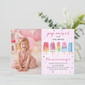 Roze Popsicle Ice Cream Pop op over verjaardag fot Kaart (Staand voorkant)