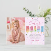 Roze Popsicle Ijsje Meisje Foto Bedankt Kaart (Staand voorkant)