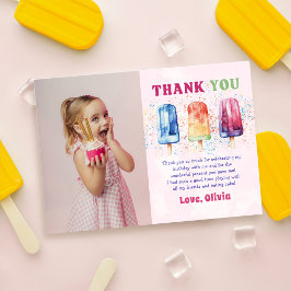 Roze Popsicle Verjaardagsfoto Dank u kaart