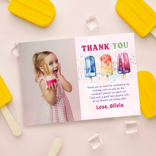 Roze Popsicle Verjaardagsfoto Dank u kaart