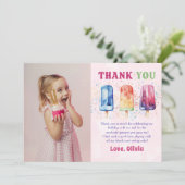 Roze Popsicle Verjaardagsfoto Dank u kaart (Staand voorkant)