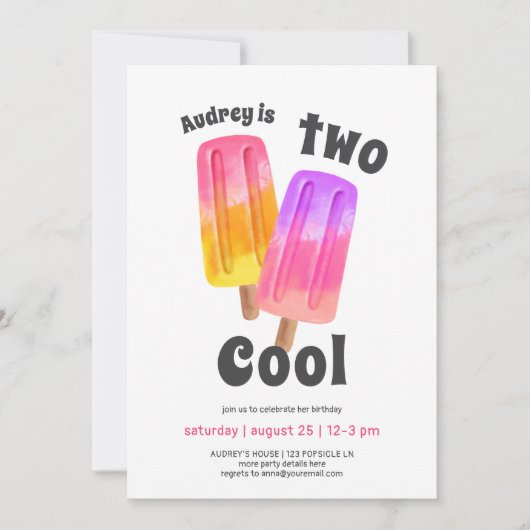 Roze Popsicles Meisje 2de Verjaardag Kaart (Voorkant)