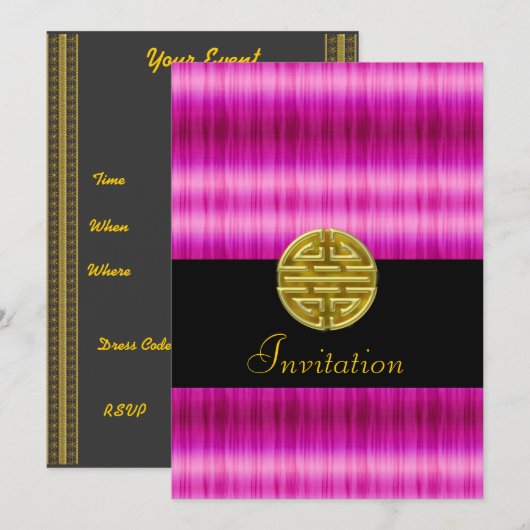 Roze Populaire uitnodiging met Chinees symbool (Voorkant / Achterkant)
