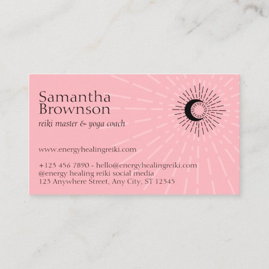Roze Populaire ventilatorenergie — Healing Sun Visitekaartje (Achterkant)