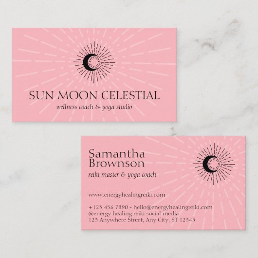 Roze Populaire ventilatorenergie — Healing Sun Visitekaartje (Voorkant / Achterkant)