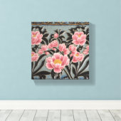 Roze Porseleinen Pioenrozen Canvas Afdruk (Insitu (Houten vloer))