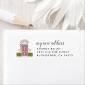 Roze portier Bewegende Aankondiging Terugkeeradres Etiket (Insitu)