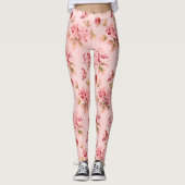 Roze Posies Bloemen Bloemen Waterverf Art Leggings (Voorkant)