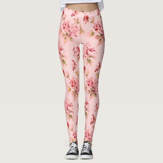 Roze Posies Bloemen Bloemen Waterverf Art Leggings (Voorkant)