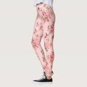 Roze Posies Bloemen Bloemen Waterverf Art Leggings (Links)