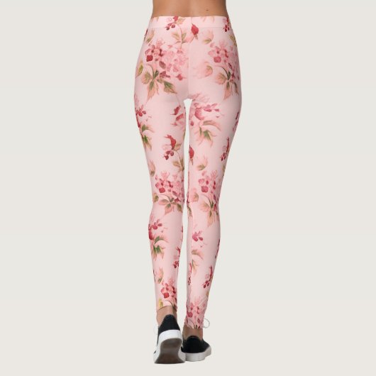 Roze Posies Bloemen Bloemen Waterverf Art Leggings (Achterkant)