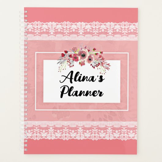 Roze Posies en Kant Naam Planner (Voorkant)