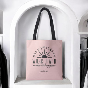 Roze positieve motivatiequote met willekeurige naa tote bag