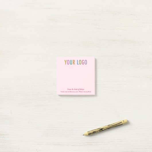 Roze Post-it® Notities Zakelijk Logo Van mijn bure Notes (Op bureau)