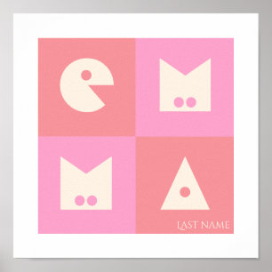 Roze Poster kinderkamer kunst decor 4 letter naam