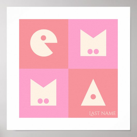 Roze Poster kinderkamer kunst decor 4 letter naam (Voorkant)
