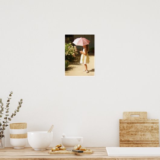 Roze Poster van het Meisje van de Umbrella (Keuken)