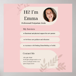 Roze Postpartum Doula Professioneel Design Poster