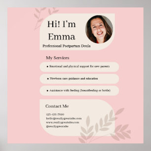 Roze Postpartum Doula Professioneel Design Poster