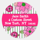 Roze Posy Adresetiketten Ronde Sticker (Voorkant)