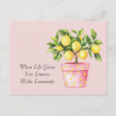 Roze Pot Geel Maak Limonade Briefkaart (Voorkant)