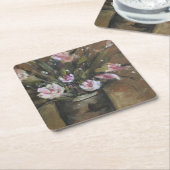 "Roze poten" bloem, boetseerolie Kartonnen Onderzetters (Schuin)