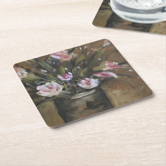 "Roze poten" bloem, boetseerolie Kartonnen Onderzetters (Schuin)