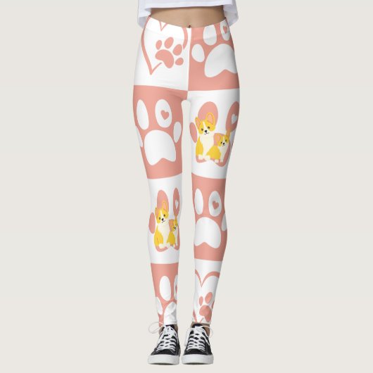Roze poten en harten met Corgis Leggings (Voorkant)
