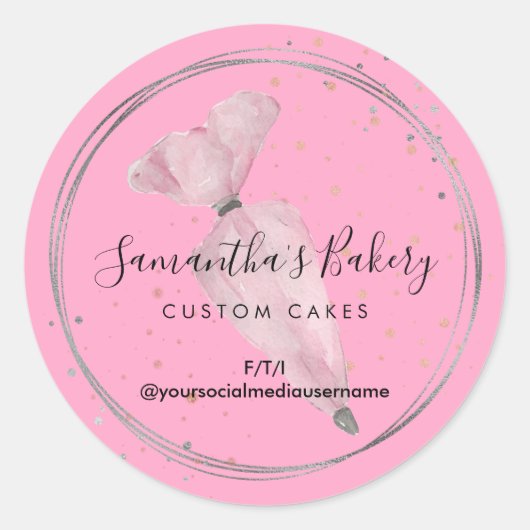 Roze Powder Polka Dots Pastry Cake Bakery Chef Ronde Sticker (Voorkant)