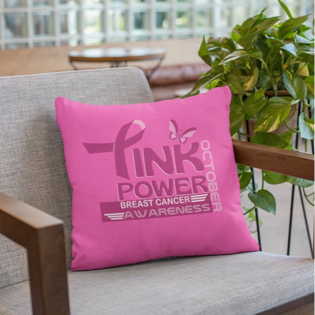 Roze Power-Breast Cancer Awareness Design Kussen (Creator heeft geüpload)