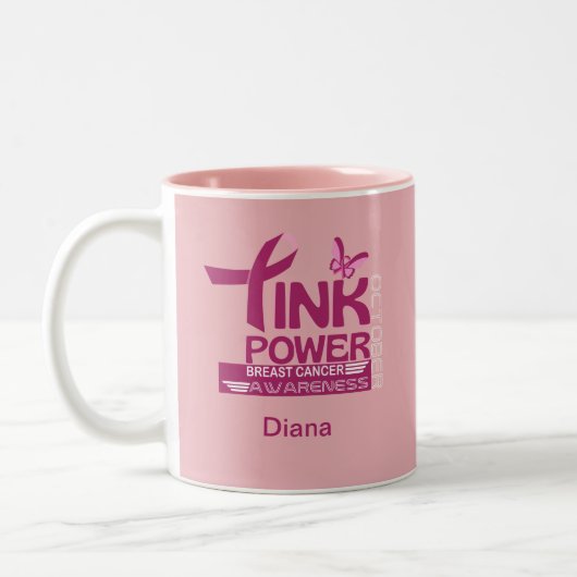 Roze Power-Breast Cancer Awareness Design Tweekleurige Koffiemok (Links)