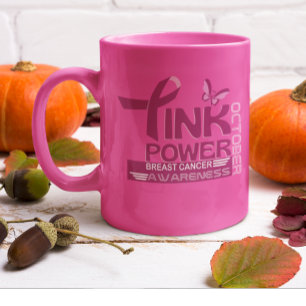 Roze Power-Breast Cancer Awareness Design Tweekleurige Koffiemok