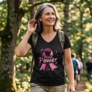 Roze Power Kankerbewustzijnslint V-hals T-shirt