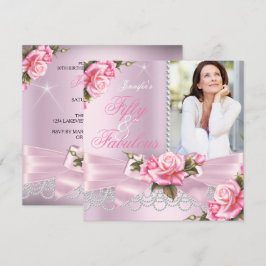 Roze Prachtige 50 Rozenboog Parels Foto Verjaardag Kaart