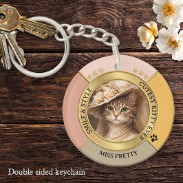 Roze Prachtige Chic Kat Foto  Sleutelhanger