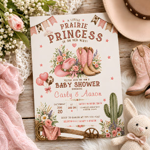 Roze Prairie Prinses Westerse Baby Shower Uitnodig Kaart