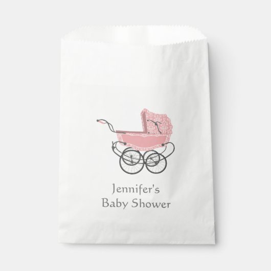 Roze Pram Baby shower Favor Bag Bedankzakje (Voorkant)