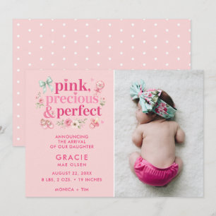 Roze Precious Perfecte Baby Meisje Geboorte Aankondiging