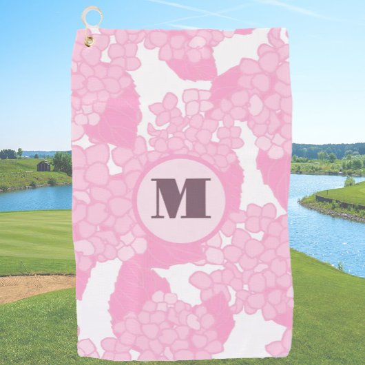 Roze preppy bloem gepersonaliseerde monogram dames golfhanddoek