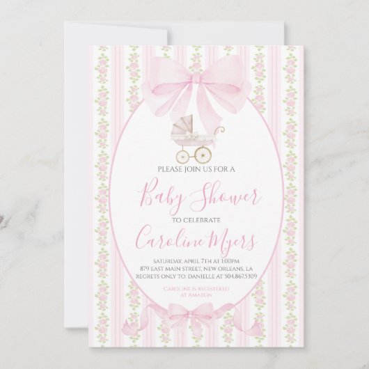 Roze Preppy Bloemen Coquette Baby Meisje Koets Kaart (Voorkant)