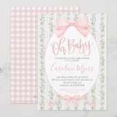 Roze Preppy Bloemen Coquette Bow Baby Meisje Kaart (Voorkant / Achterkant)