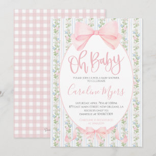 Roze Preppy Bloemen Coquette Bow Baby Meisje Kaart
